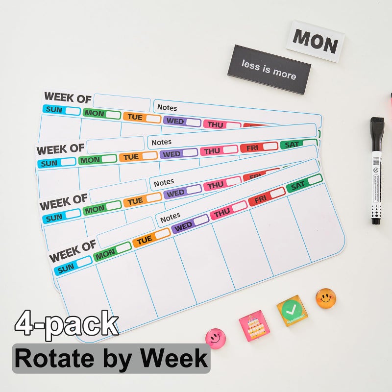 MANWU 4 pack weekly fridge calendar Magnet rotate by week,reusable rotating Dry Erase calendar Planner magnetic to keep track of work and school schedules,13.9 x 4.9 inch - Image 2