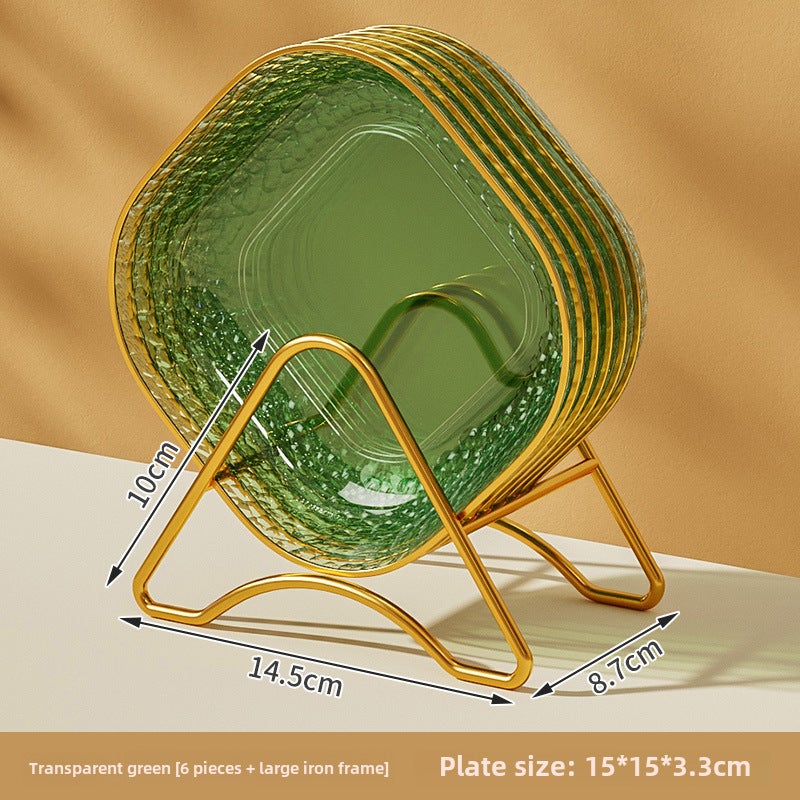 Premium Food-Grade Bone Dish for Dining6 dishes + gold rack [transparent green]] 6 dishes + gold rack [transparent green]] 