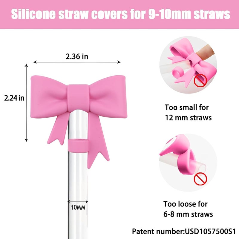 Hpebl 4Pcs Silicone Straw Toppers Covers for Stanley Cups 40/30oz 10mm(0.4in) Dust-Proof Bow Straw Covers Toppers Suitbale for Stanley Cup Accessories Reusable Straws Caps (Peony Pink) - Image 2
