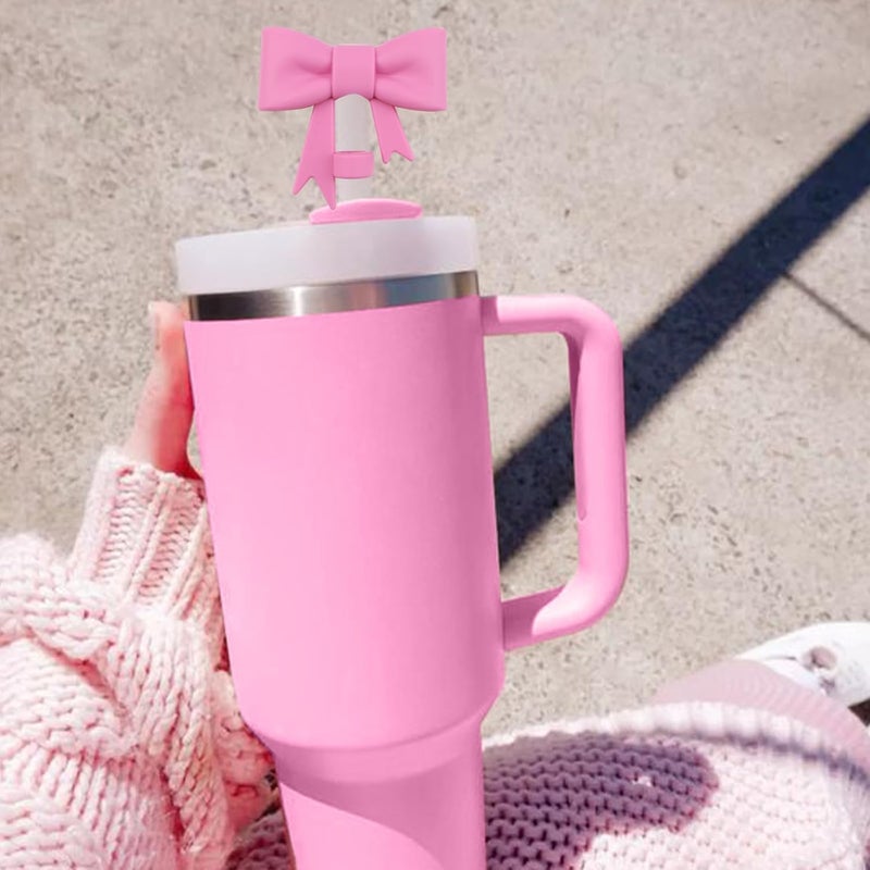 Hpebl 4Pcs Silicone Straw Toppers Covers for Stanley Cups 40/30oz 10mm(0.4in) Dust-Proof Bow Straw Covers Toppers Suitbale for Stanley Cup Accessories Reusable Straws Caps (Peony Pink) - Image 5