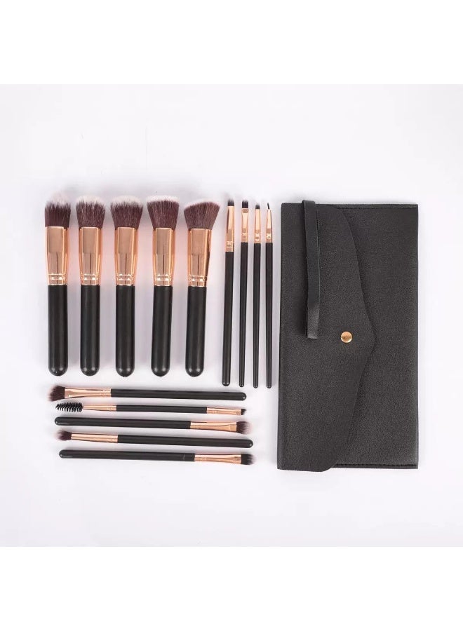 14-Piece Makeup Multi Use Brush Set Rose Gold/Black - Image 1