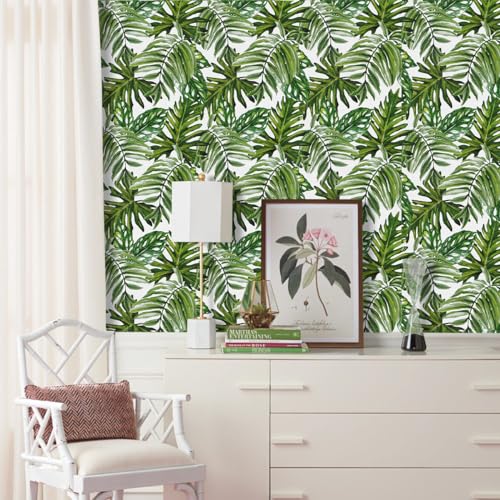lenify Tropical Peel and Stick Wallpaper Jungle Contact Paper 17.7inch x 118.1inch Palm Leaf Contact Paper Peel and Stick Green Palm Wallpaper Tropical Leaf Removable Decorative Vinyl - Image 2