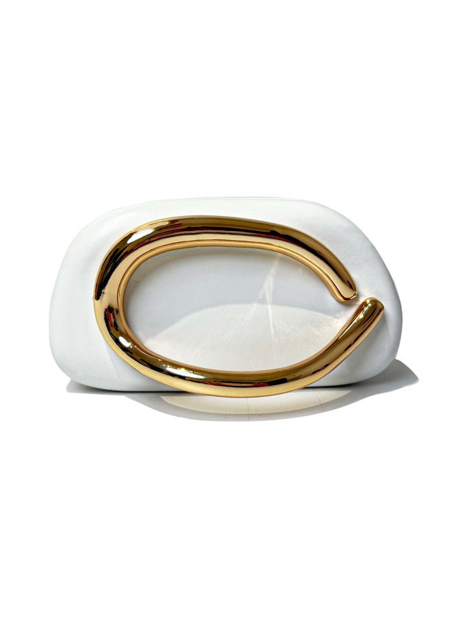 European And American Classic Round Box Hand-held Evening Bag Mini Small Bag Retro Metal Handlebar Chain Shoulder Crossbody Bag-Colour:White - Image 1