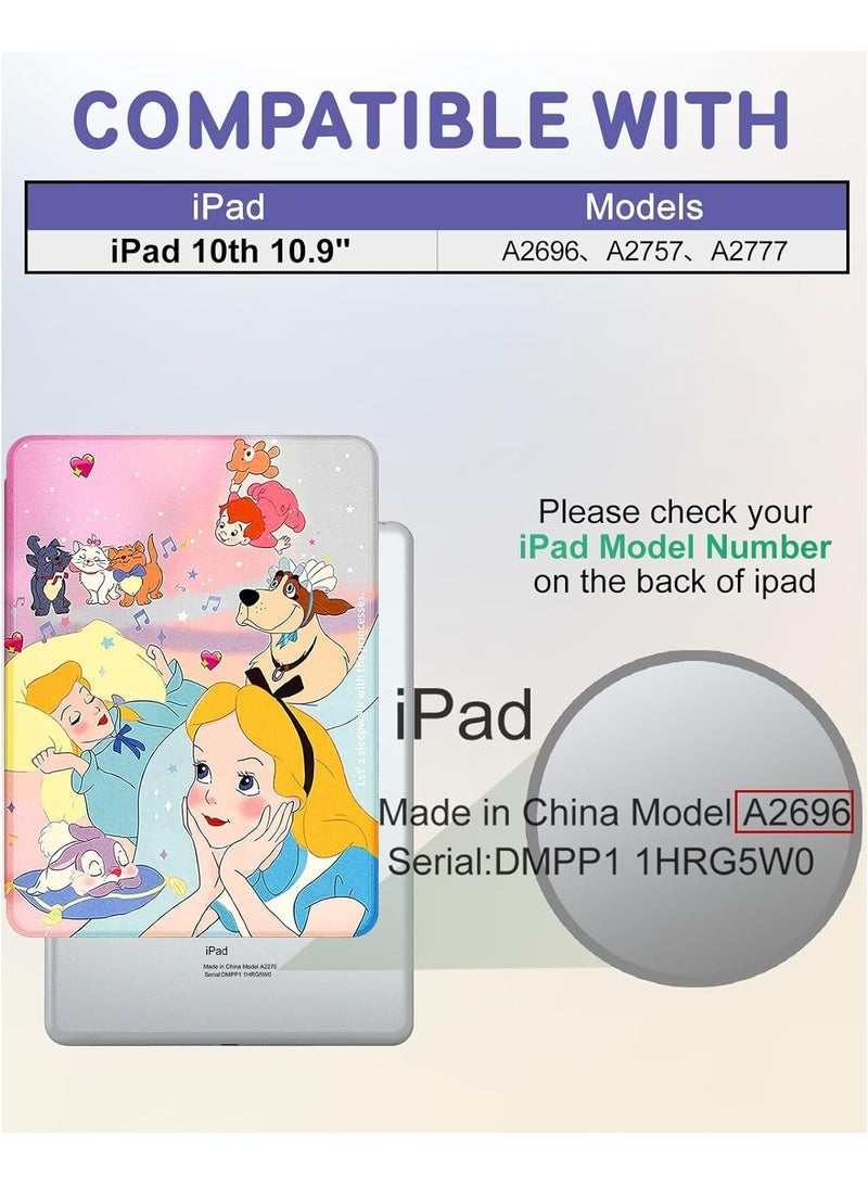 Suitable for iPad 10th Generation Case 10.9 inch 2022 Cute Cartoon Kawaii Girl Child Teenage Girl Female Design Cover, 360 Degree Rotating Folio Pencil Holder, Sleeping - Image 2