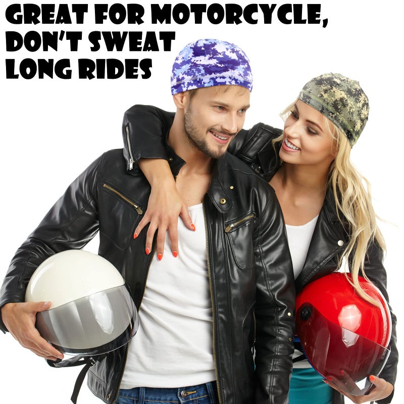 Haysandy 6 Pcs Cooling Skull Cap Motorcycle Helmet Liner Men Women Sweat Wicking Beanie Bicycle Running Cap Head Wrap(Retro Style) Multicoloured - Image 2
