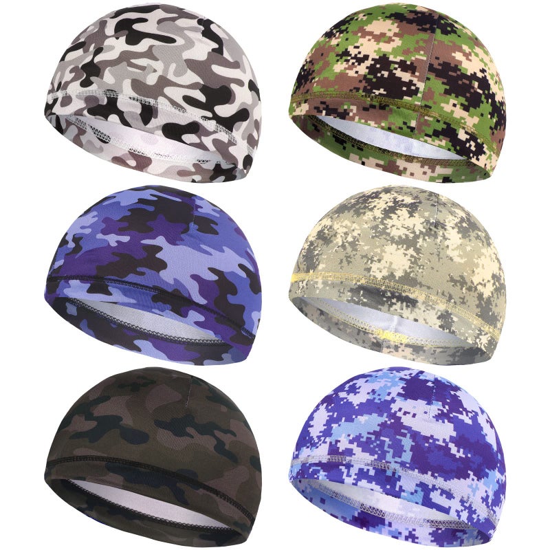 Haysandy 6 Pcs Cooling Skull Cap Motorcycle Helmet Liner Men Women Sweat Wicking Beanie Bicycle Running Cap Head Wrap(Retro Style) Multicoloured - Image 1