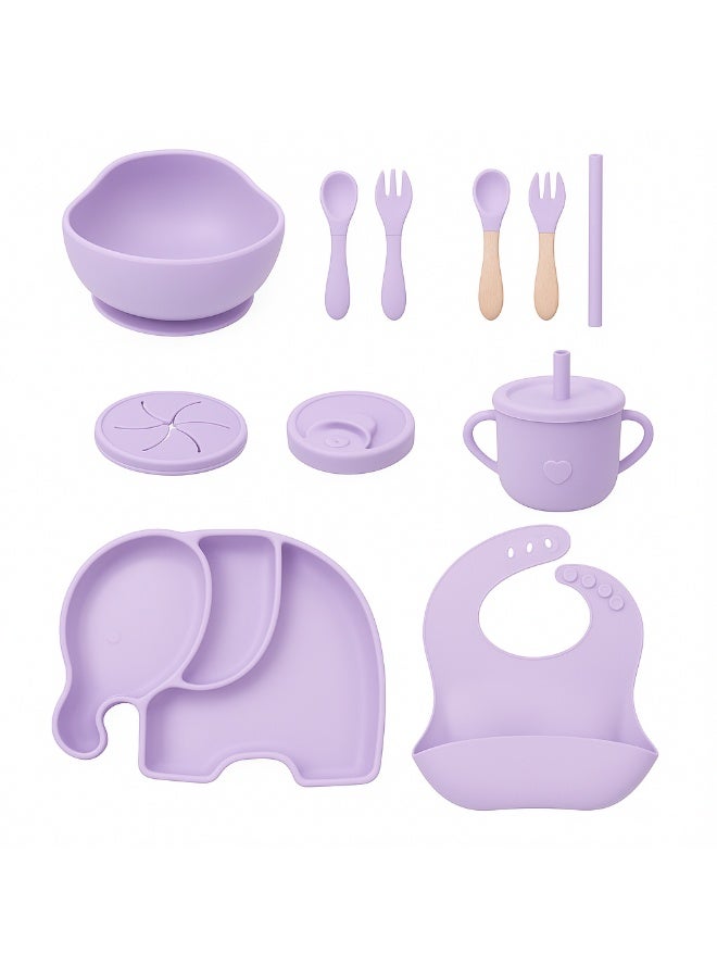 🐘 Premium Silicone Baby Weaning & Self-Feeding Set - Elephant Divided Plate & Anti-Spill Bowl