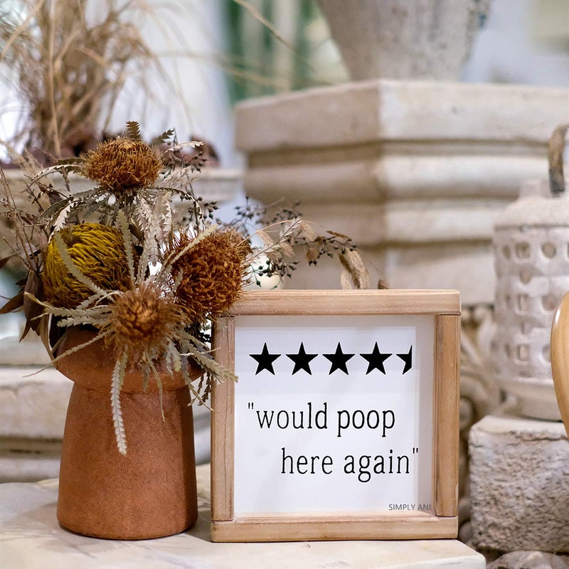 SIMPLY ANI Would Poop Here Again Funny Bathroom Sign| Half Bath Signs| Farmhouse Bathroom Wall Decor |Bathroom Humor Sign Plaque | Guests Bathroom Decor/Bathroom Shelf Sitter Decor - Image 5