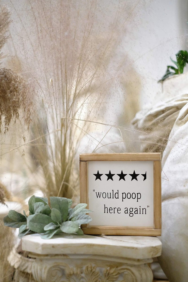 SIMPLY ANI Would Poop Here Again Funny Bathroom Sign| Half Bath Signs| Farmhouse Bathroom Wall Decor |Bathroom Humor Sign Plaque | Guests Bathroom Decor/Bathroom Shelf Sitter Decor - Image 4