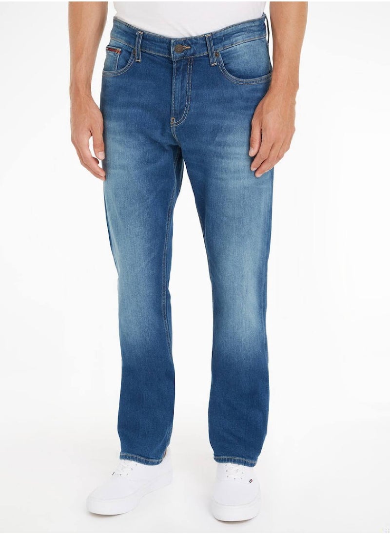TOMMY JEANS - Men's Ryan Straight Relaxed Fit Faded Jeans, Blue - Image 1