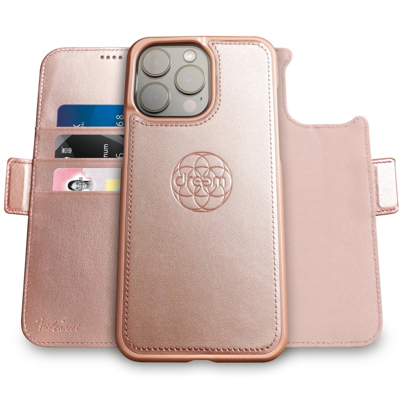 Dreem Wallet Case for iPhone 14 Pro 2 Way Phone Stand Magnetic Detachable Vegan Leather Flip Cover RFID Blocking Card Holder MagSafeFit Gift Box Fibonacci Rose - Image 2