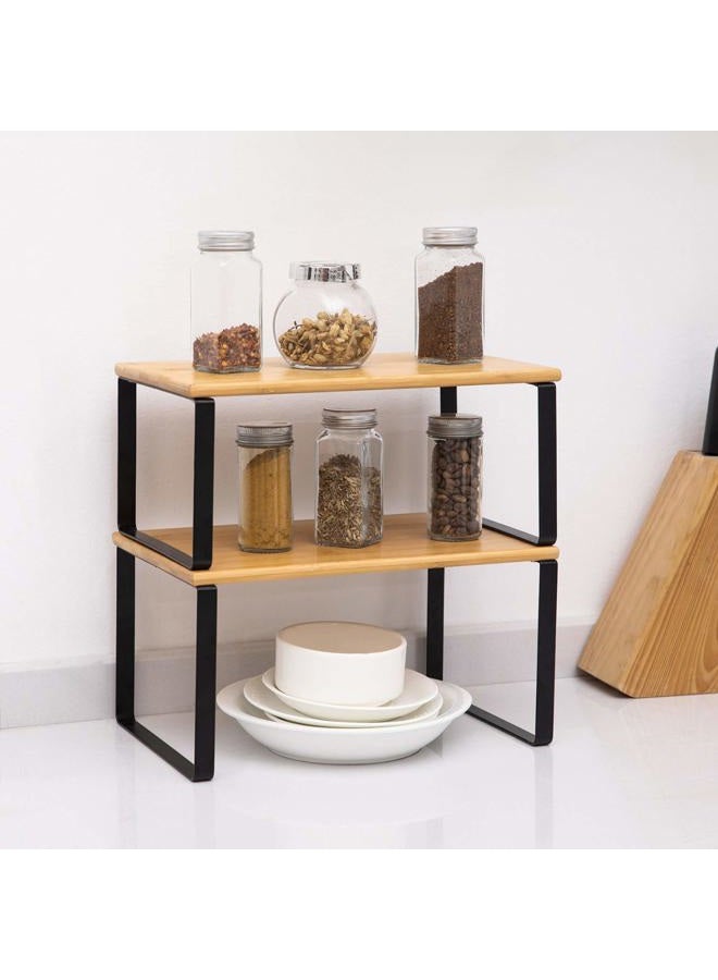 NEX Bamboo Kitchen Cabinet and Counter Shelf Organizer, Stackable & Expandable - Image 4