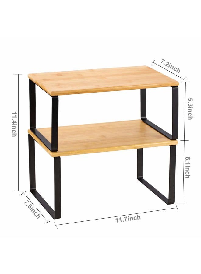 NEX Bamboo Kitchen Cabinet and Counter Shelf Organizer, Stackable & Expandable - Image 2