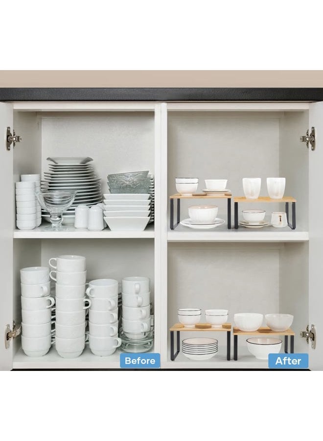 NEX Bamboo Kitchen Cabinet and Counter Shelf Organizer, Stackable & Expandable - Image 3