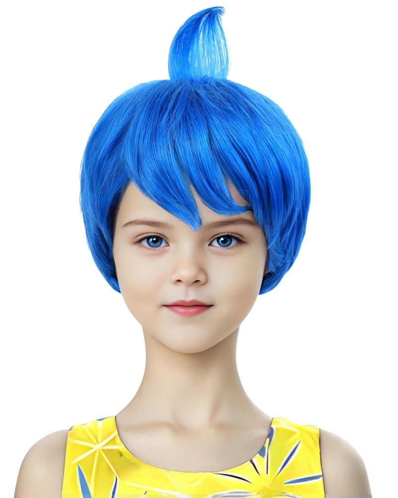morvally Kids Girls Short Blue Costume Hair Wig for Children Halloween Costume Anime Cosplay Kids