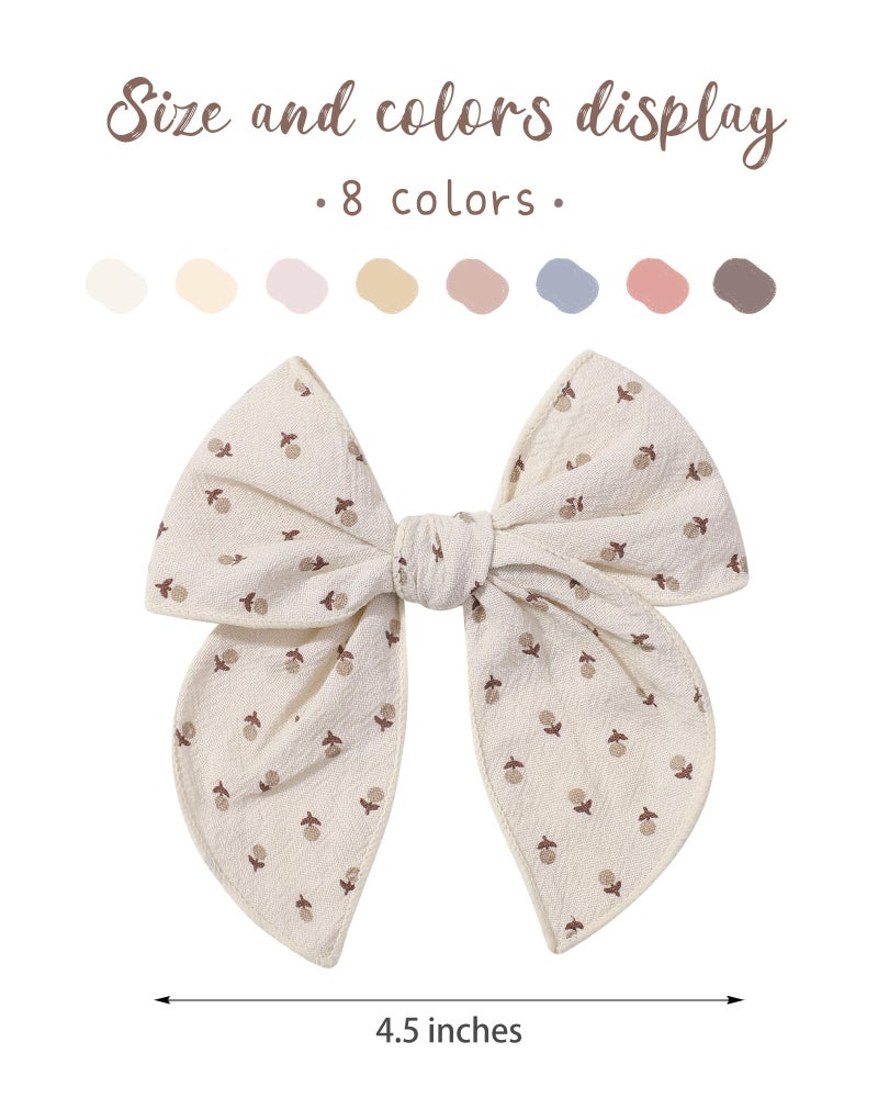 Doboi 8PCS Baby Girls Hair Clips Fable Hair Bows Cotton Linen Bows for Girls Hair Accessories for Baby Toddlers Kids ï¼ˆIncludes Stamp Duty Hair Clipï¼‰ - Image 2
