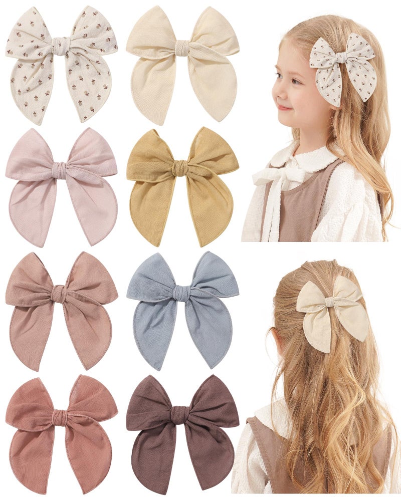 Doboi 8PCS Baby Girls Hair Clips Fable Hair Bows Cotton Linen Bows for Girls Hair Accessories for Baby Toddlers Kids ï¼ˆIncludes Stamp Duty Hair Clipï¼‰ - Image 1