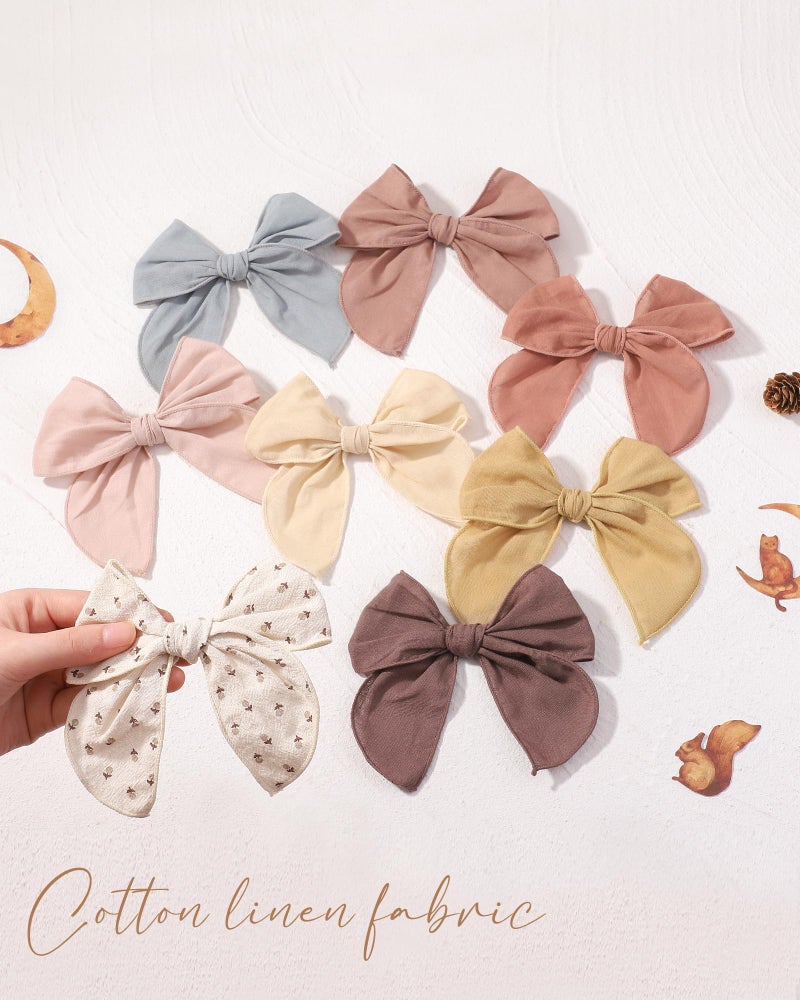 Doboi 8PCS Baby Girls Hair Clips Fable Hair Bows Cotton Linen Bows for Girls Hair Accessories for Baby Toddlers Kids ï¼ˆIncludes Stamp Duty Hair Clipï¼‰ - Image 5