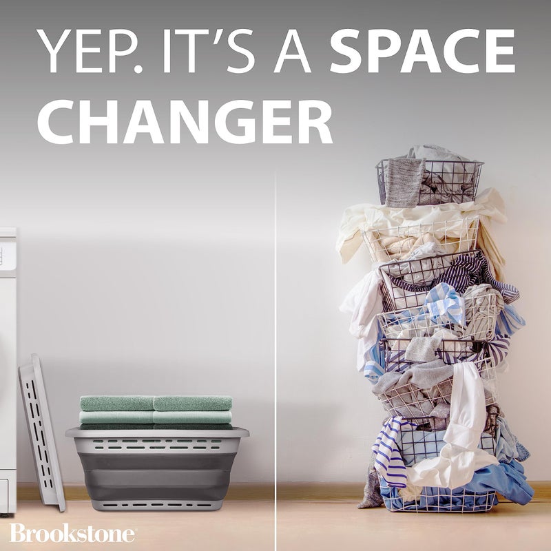 BROOKSTONE 11 GALLON XL 24" Collapsible Laundry Basket & Clothes Hamper, Comfort Non-Slip Handles, Modern Laundry Hamper with Space Saving Design, Portable Pop-Up Hamper, BPA FREE, Light Grey, 1 Pack - Image 4