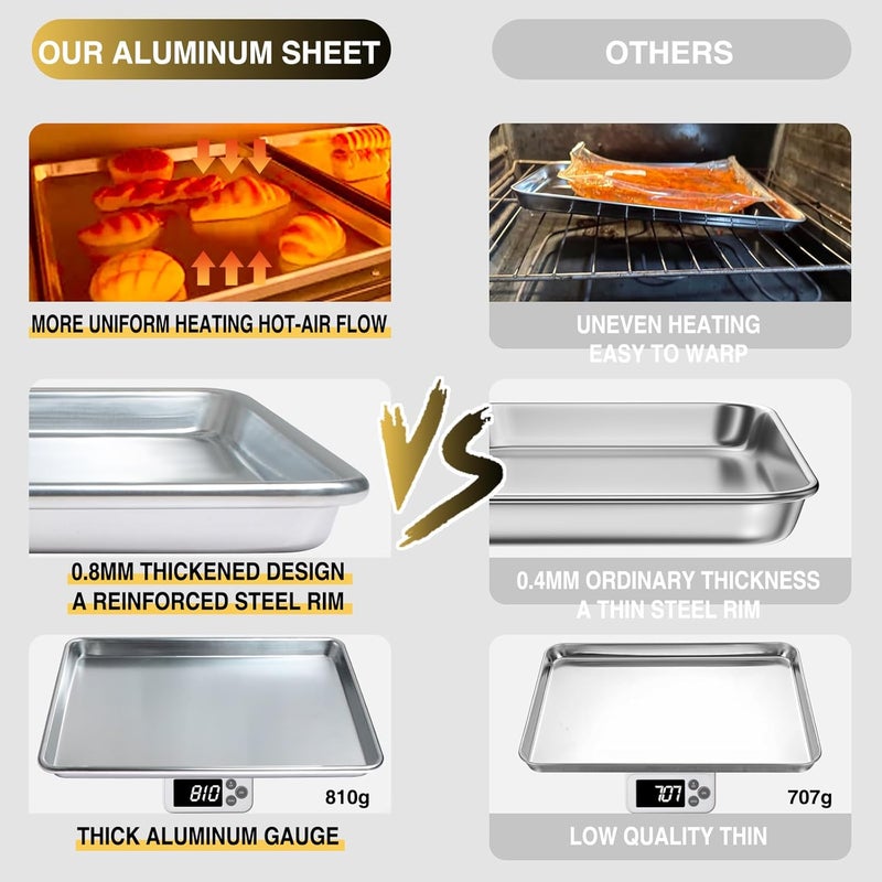 Umite Chef Commercial Quality Baking Sheet Pan Set, Natural Aluminum Cookie Sheet, Warp Resistant Baker's Half Sheet Pan, Large Thick Cookie Tray Pans for Baking, Roasting(2 Pack, 18X13In) - Image 3