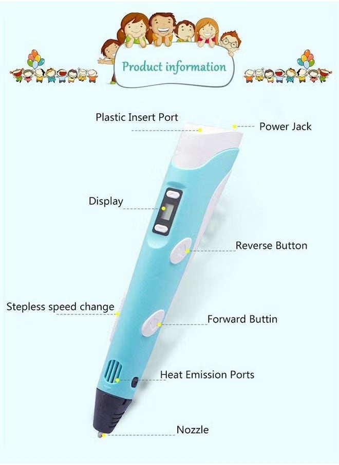 TIGER 3D Printing LED Pen with Pen Holder – Creative 3D Drawing Pen for Kids & Adults – Adjustable Speed & Temperature for PLA/ABS Filaments – Easy-to-Use Artistic 3D Pen for Art, Modeling & DIY Projects – Includes Stand – Green/White/Black Options  - Image 3