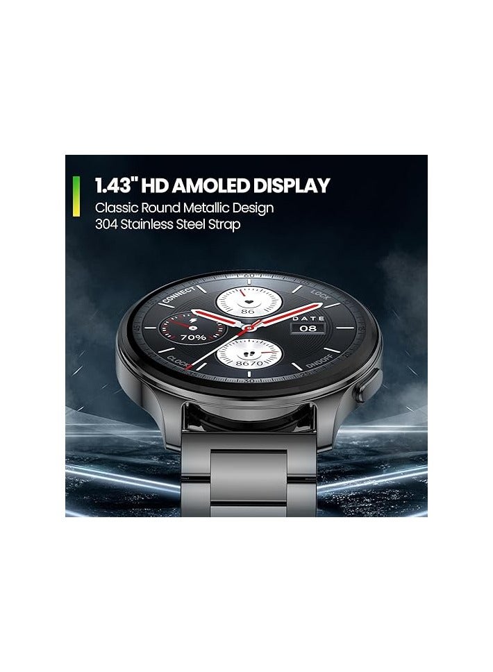 Pop 3R Smart Watch,1.43" AMOLED Display, Bluetooth Calling, SpO2, 12-Day Battery Life, AI Voice Assistance, 100 Sports Modes, 24H HR Monitor(Metallic Black)|1 year manufacturer warranty  - Image 2