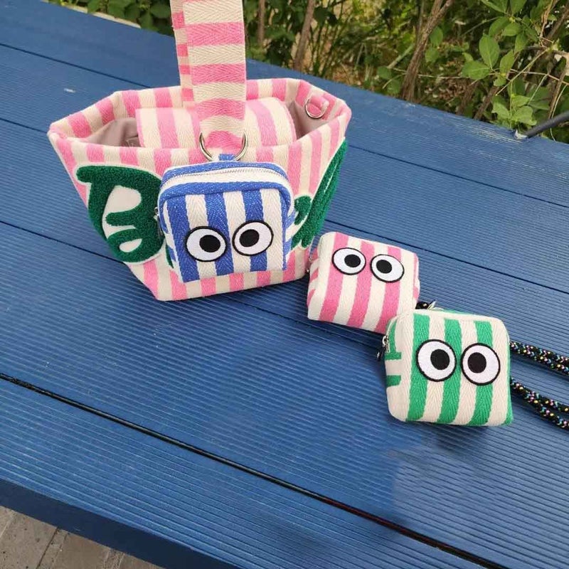 Korean Style Cute Golf Bag Summer Stripe Big Eyes Golf Waist Bag Large Capacity - Image 5
