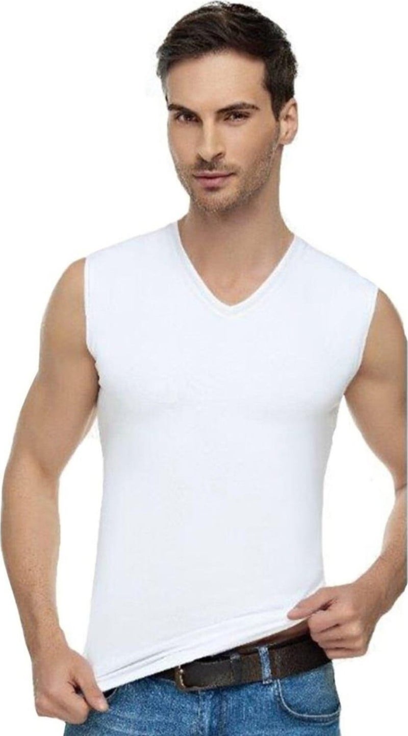Tutku Elit 1305 Men's Elastane V-Neck Zero Sleeve Undershirt Single