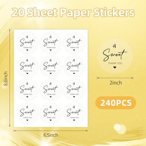 starboling 240Pcs Sweet Thank You Sticker,2Inch Clear Black Envelope Seals,Self-Adhesive Labels for Wedding,Baby Shower,Birthday,Gift Wrapping - Image 2