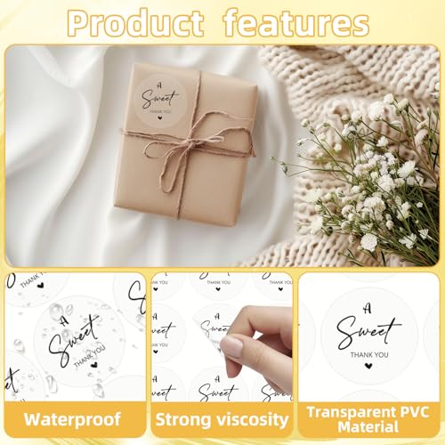starboling 240Pcs Sweet Thank You Sticker,2Inch Clear Black Envelope Seals,Self-Adhesive Labels for Wedding,Baby Shower,Birthday,Gift Wrapping - Image 3