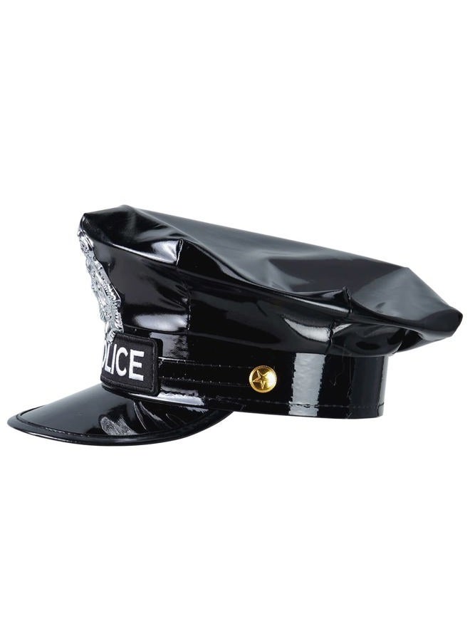BinaryABC Police Hat with Badge,Official Style Cop Hat for Men Kids,Halloween Costume Accessories, Cosplay Party Hat (Black) - Image 3