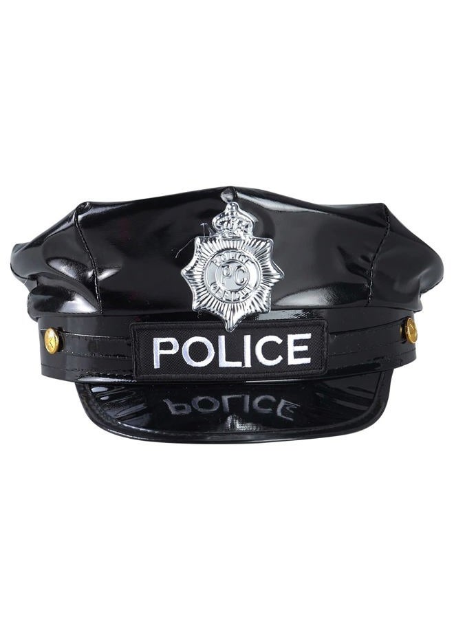 BinaryABC Police Hat with Badge,Official Style Cop Hat for Men Kids,Halloween Costume Accessories, Cosplay Party Hat (Black) - Image 2