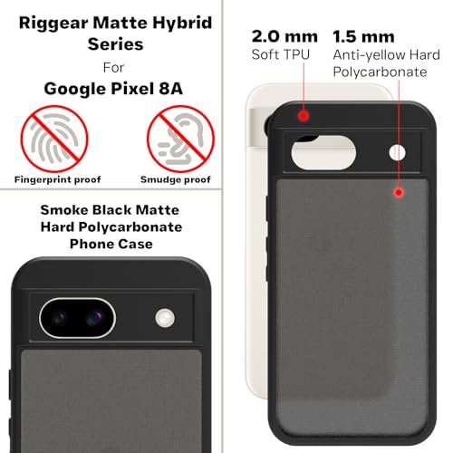 RIGGEAR Shockproof Sleek Hybrid Armor Back Cover Case Compatible with Google Pixel 8a (Smoke Black Matte PC + Black TPU Bumper) - Image 3