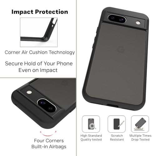 RIGGEAR Shockproof Sleek Hybrid Armor Back Cover Case Compatible with Google Pixel 8a (Smoke Black Matte PC + Black TPU Bumper) - Image 4