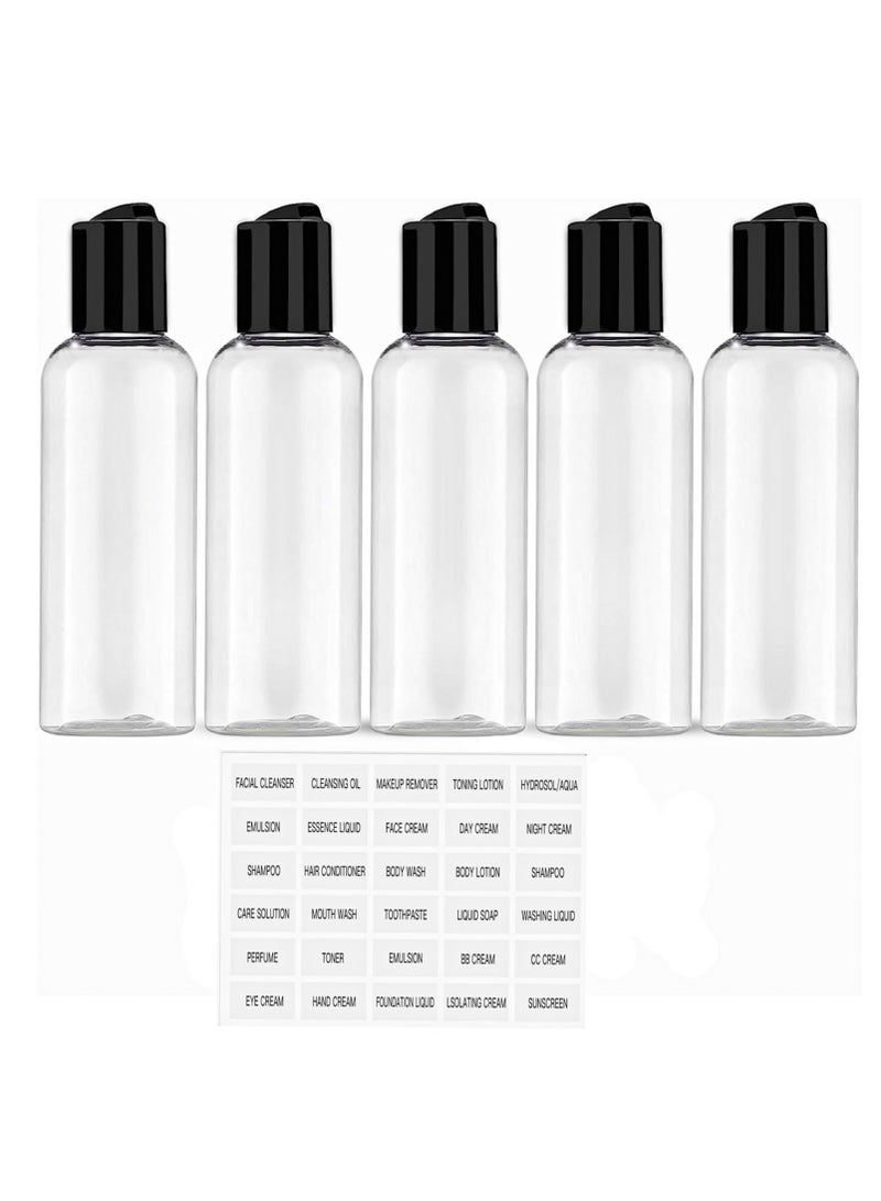 Travel Bottles for Toiletries, Leakproof Plastic Empty Travel Size Bottles Containers with Labels(5 Pack,100ml)  - Image 1