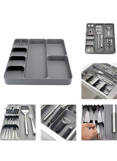 Kitchen Cutlery Tray with 7 Compartments Silverware Utensils Organizer with Grooved Multi-Functional Kitchen Drawer Organizer Storage for Kitchen Office Bathroom Supplies (Gray) - pzsku/ZF776B06BB3981C0796ABZ/45/_/1726824282/2f48dede-a5b5-407c-ac58-bb5a4f7b9d17