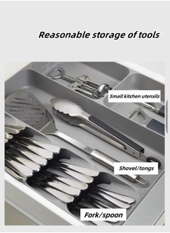 Kitchen Cutlery Tray with 7 Compartments Silverware Utensils Organizer with Grooved Multi-Functional Kitchen Drawer Organizer Storage for Kitchen Office Bathroom Supplies (Gray) - pzsku/ZF776B06BB3981C0796ABZ/45/_/1726824291/58322f4a-1d51-4c77-9f51-5536b9434ce3