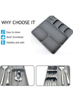 Kitchen Cutlery Tray with 7 Compartments Silverware Utensils Organizer with Grooved Multi-Functional Kitchen Drawer Organizer Storage for Kitchen Office Bathroom Supplies (Gray) - pzsku/ZF776B06BB3981C0796ABZ/45/_/1726824295/c7093f3a-b0c9-4767-bdcf-4cd053efab84