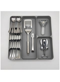 Kitchen Cutlery Tray with 7 Compartments Silverware Utensils Organizer with Grooved Multi-Functional Kitchen Drawer Organizer Storage for Kitchen Office Bathroom Supplies (Gray) - pzsku/ZF776B06BB3981C0796ABZ/45/_/1726824686/5c3a4350-398e-44f1-8c9d-5c205ebc22f0