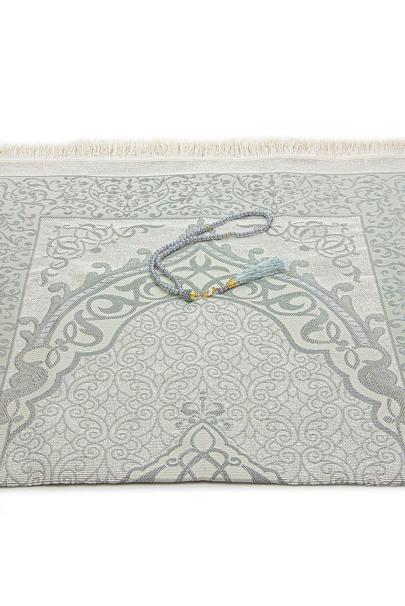 ihvan Online Muslim Prayer Rug and Beads with Portable Elegant Fabric Bag, Janamaz, Sajadah, Soft Islamic Prayers Rug, Islamic Gifts for Eid Ramadan, Travel Prayer Carpet Mat, Taffeta Fabric, Grey - Image 5