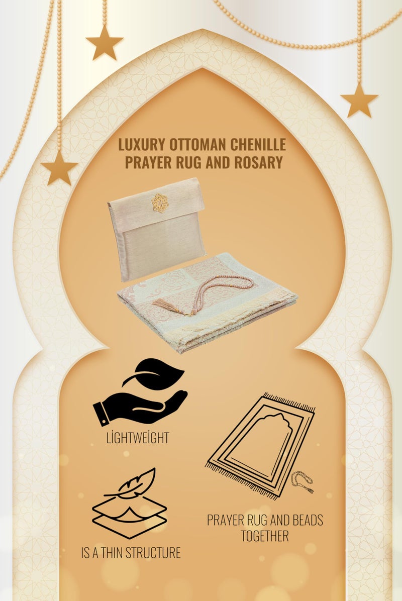 ihvan Online Muslim Prayer Rug and Beads with Portable Elegant Fabric Bag, Janamaz, Sajadah, Soft Islamic Prayers Rug, Islamic Gifts for Eid Ramadan, Travel Prayer Carpet Mat, Taffeta Fabric, Grey - Image 4