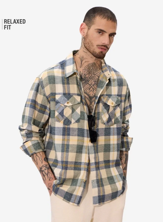 The Souled Store The Souled Store Men Blue, Green, and Yellow Relaxed Fit Checks And Stripes Shirts