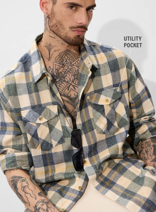 The Souled Store The Souled Store Men Blue, Green, and Yellow Relaxed Fit Checks And Stripes Shirts