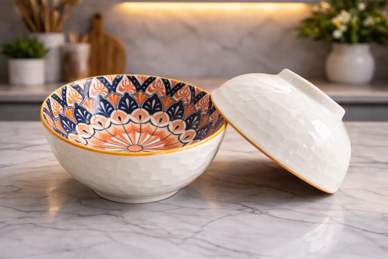 FLAVION Specific Style Ceramic Bowl Set – Porcelain Bowls with Elegant Japanese Style Decorative Tableware for Serving Rice, Dessert, Soup, Snacks,Salads – Microwave Safe (Pack of 2) - Image 4