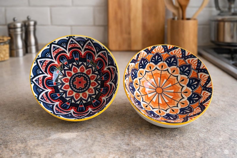 FLAVION Specific Style Ceramic Bowl Set – Porcelain Bowls with Elegant Japanese Style Decorative Tableware for Serving Rice, Dessert, Soup, Snacks,Salads – Microwave Safe (Pack of 2) - Image 1