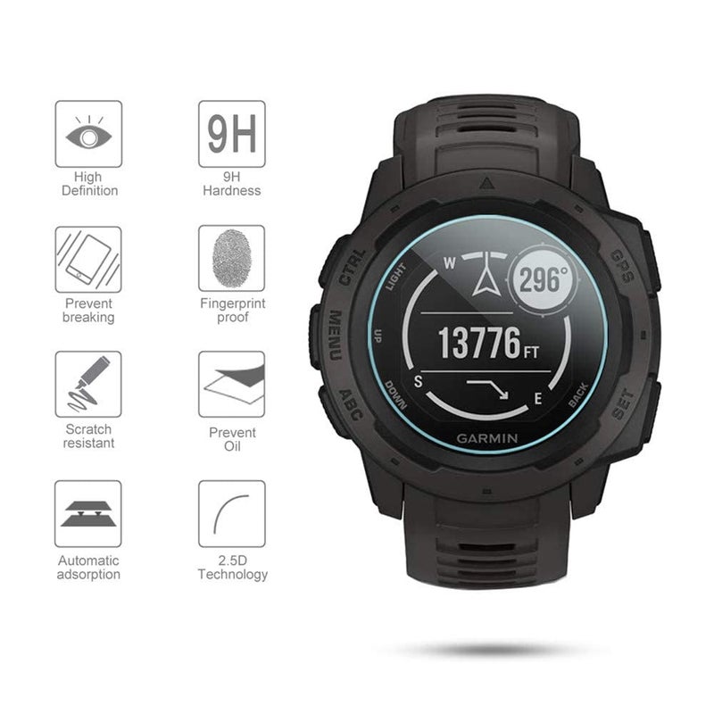 Diruite 3-Pack for Garmin Instinct/Instinct Solar Screen Protector, 2.5D 9H Hardness Ultra-Thin Tempered Glass Screen Protective Film [Anti-Scratch] - Image 2