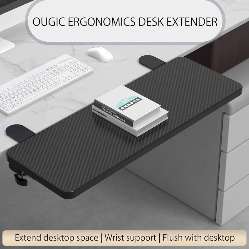WITPOCE OUGIC Ergonomic Desk Extension Tray, 21.65 x 9.5 Inch Desk Extension Tray, Punch-Free Clamp, Foldable Keyboard Drawer Tray, Computer Wrist Rest Support, Elbow Support for - Image 2