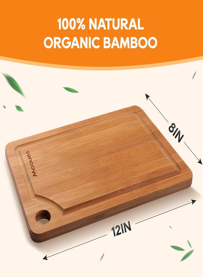 Mooues Bamboo Cutting Board, Durable Wood Chopping Boards for Kitchen, Reversible with Juice Groove, Wooden Cutting Boards for Chopping & Serving, 12" x 8" - 0.6" Thick - Image 3