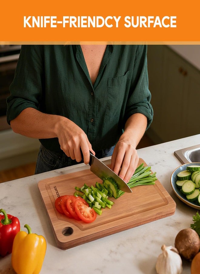 Mooues Bamboo Cutting Board, Durable Wood Chopping Boards for Kitchen, Reversible with Juice Groove, Wooden Cutting Boards for Chopping & Serving, 12" x 8" - 0.6" Thick - Image 2