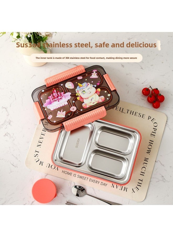 Generic - Factory Direct 304 Stainless Steel Lunch Box Cartoon Student Lunch Box Can Enter The Microwave Oven Sealed Compartment Lunch Box-Specifications:Green Dinosaur [with Chopsticks And Spoons + Sauce Dish]-Color:1000ml Three Grids - Image 1